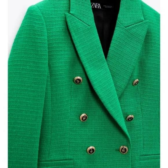 NWT ZARA BALMAIN STYLE TEXTURED BLAZER GOLD BUTTONS M GREEN - Picture 7 of 7